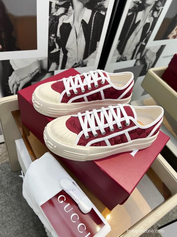 2025 Women Gucci Red White Canvas Sneakers