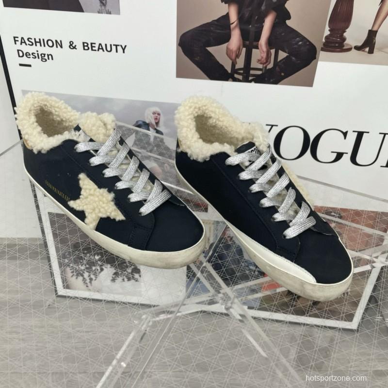 2025 Women GGDB Black Cream Shearling Leather Sneakers