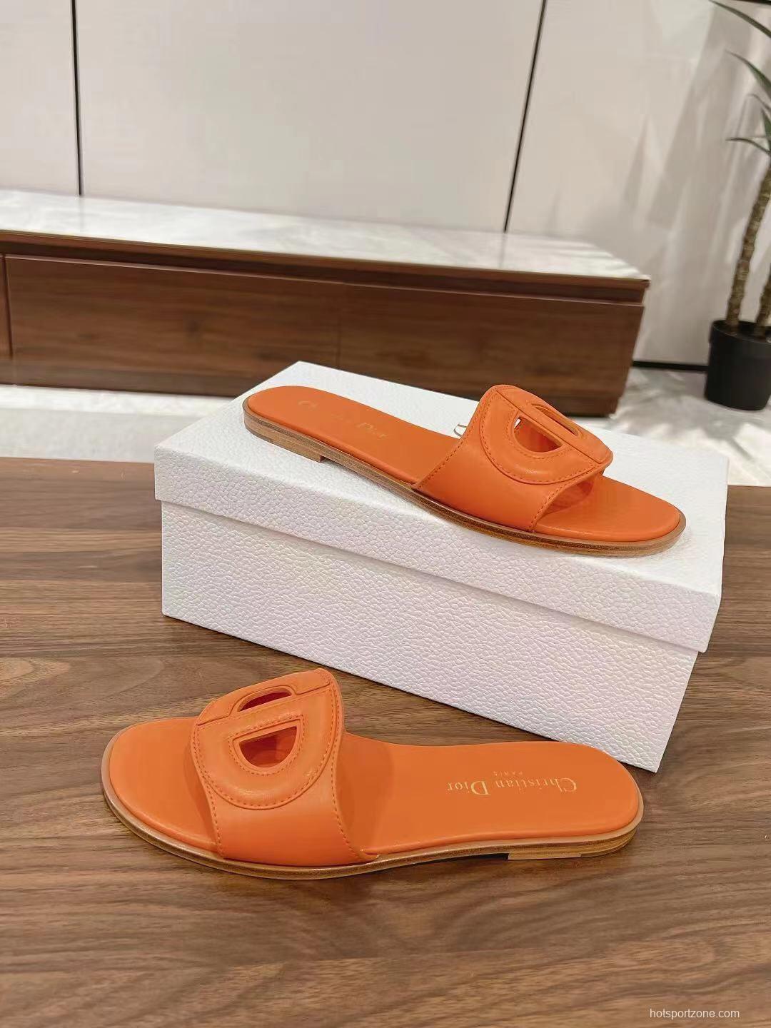 2025 Women Dior Orange Leather Slippers LY00260
