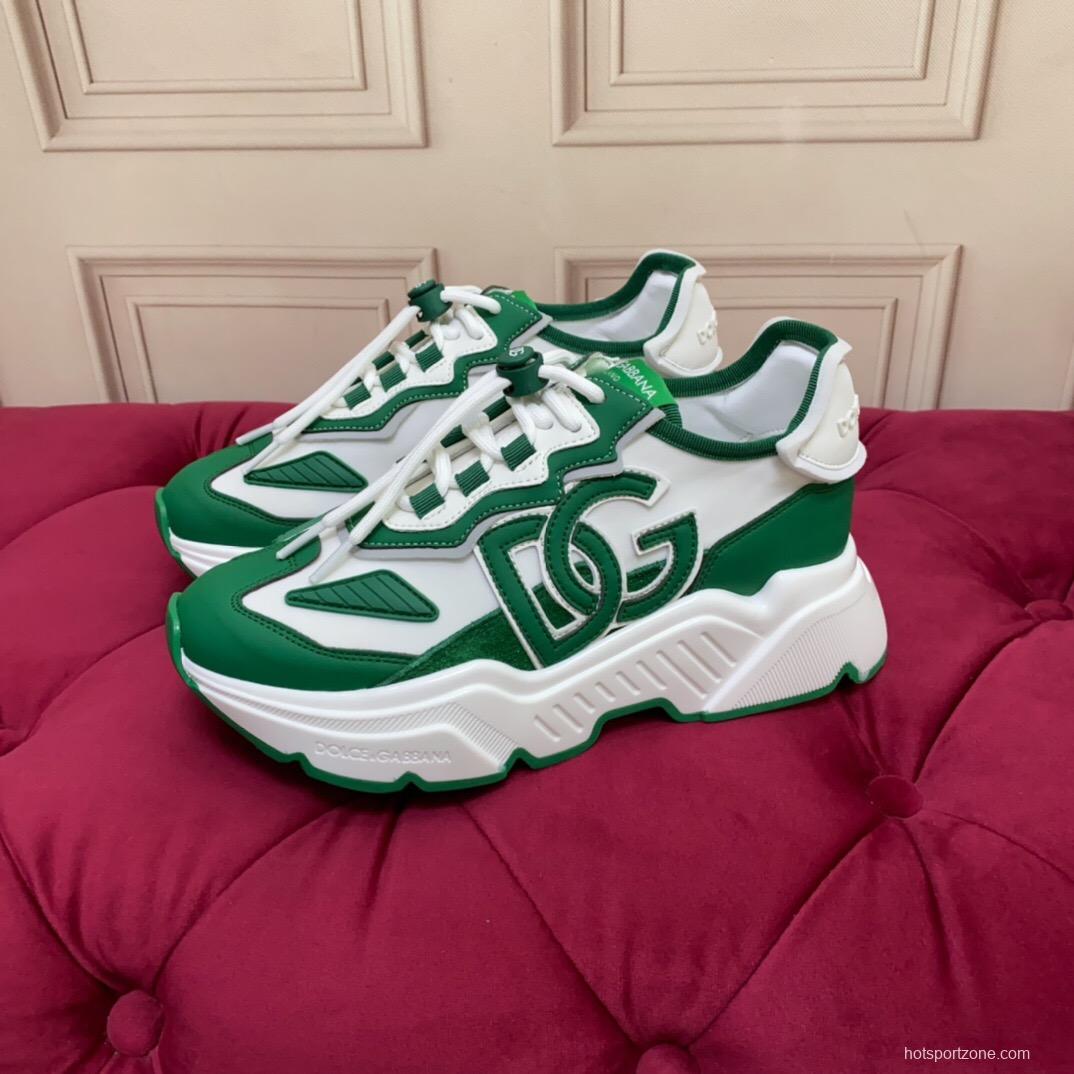 2025 Unisex Dolce & Gabbana Green White Leather Lycra Sneakers DG LY00330(F)/LY00340(M)