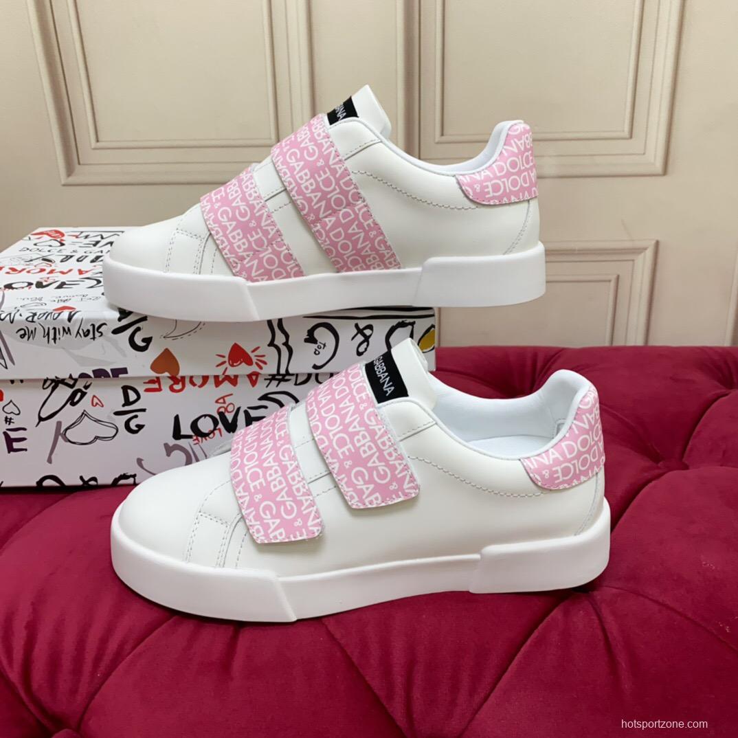 2025 Women Dolce & Gabbana White Pink Leather Sneakers LY00300