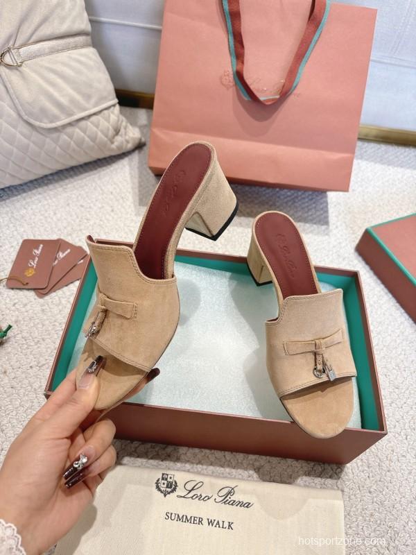 2025 Women LP Beige Suede Heeled Sandals