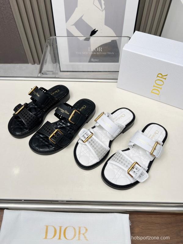 2025 Women Dior Black Leather Slippers