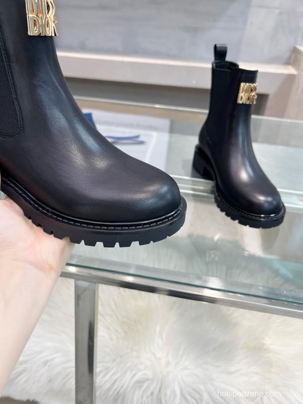 2024 Women Dior Black Leather Boots MJ00350