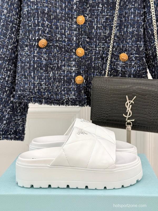 2025 Slippers Prada White Leather Slippers