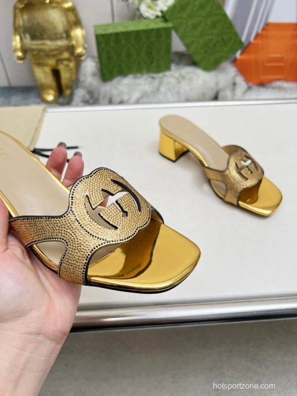 2025 Gucci Gold Leather Slippers