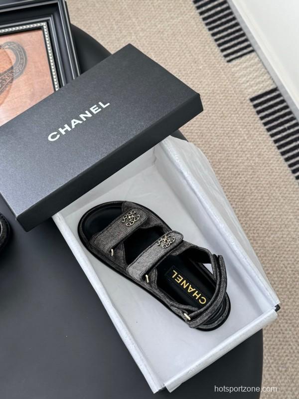 2025 Women Chanel Black Fabric Sandals LY00320