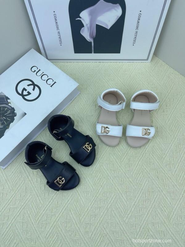 2025 Kids Dolce & Gabbana White Black Leather Sandals DG