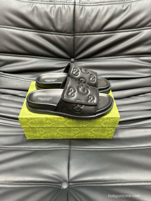 2024 GUCCI Black Leather Slippers MJ00200