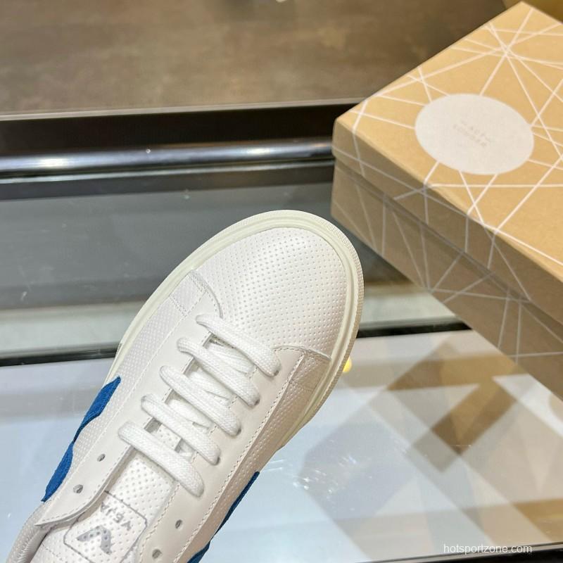 2025 Unisex VEJA White Blue Leather Canvas Sneakers MJ00240