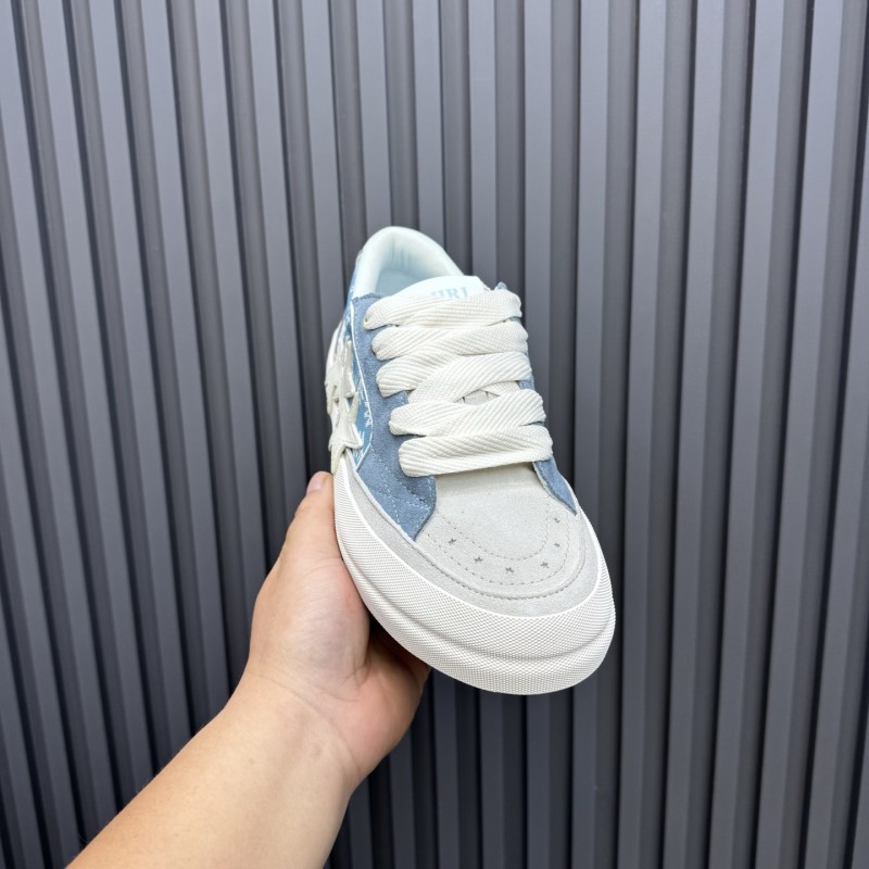 2025 Unisex Amiri Blue White Suede Canvas Sneakers