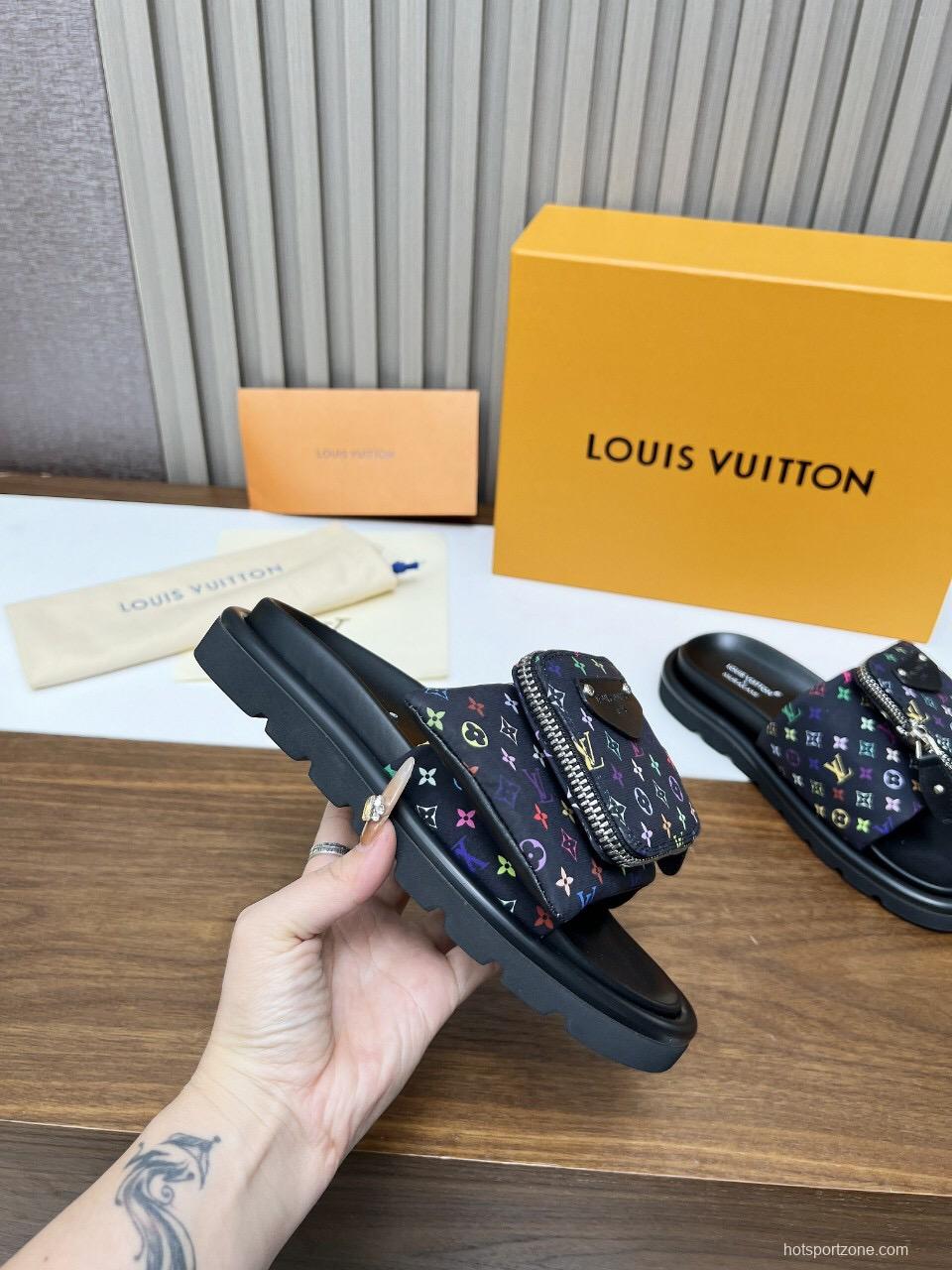 2025 Slippers Louis Vuitton Multicolor Canvas Slippers KFY00230