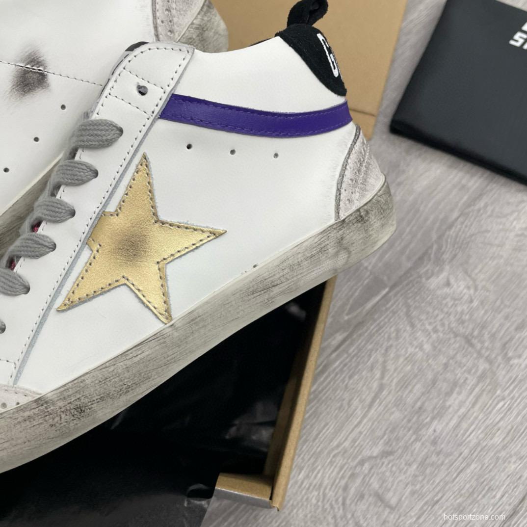 2024 Unisex GGDB White Purple Gold Leather High Top Sneakers MJ00300