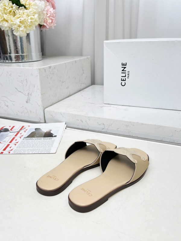 2025 Women Celine Beige Leather Slippers