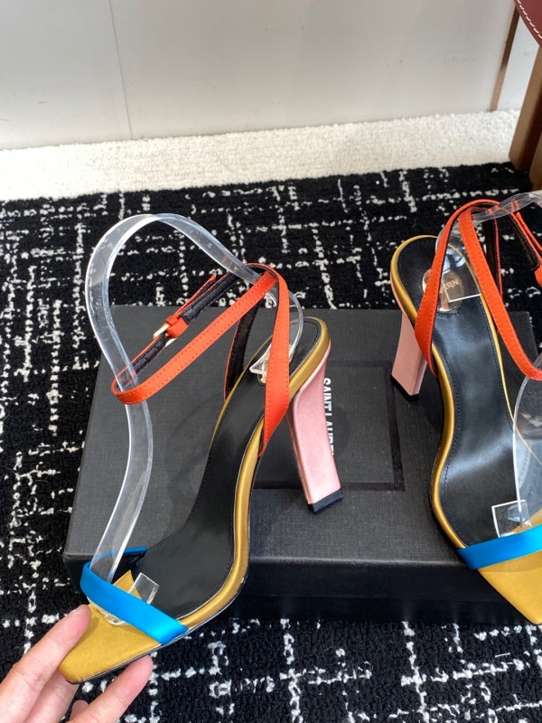 2025 Women Yves Saint Laurent Orange Black Blue Leather High Heel Sandals