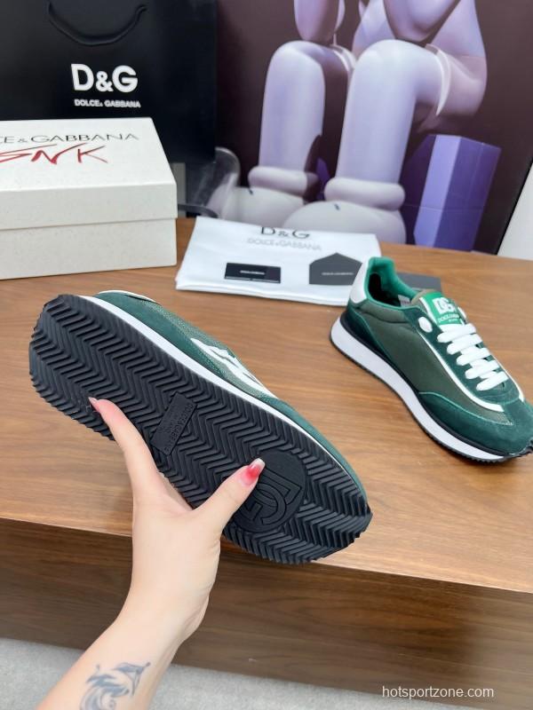 2025 Men Dolce & Gabbana Green White Mesh Suede Casual Sneakers LY00300