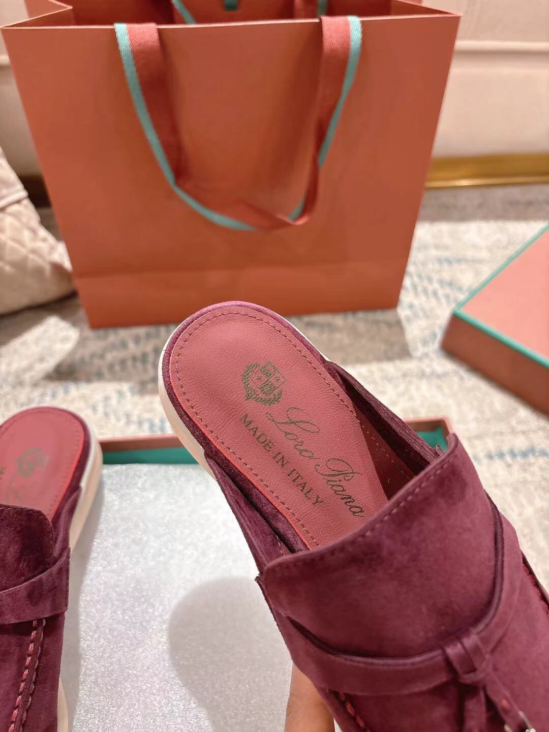 2025 Women LP Burgundy Suede Slippers