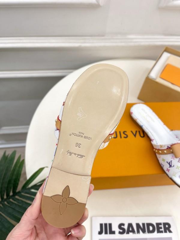 2025 Slippers Louis Vuitton Multicolor Leather Bow MJ00290