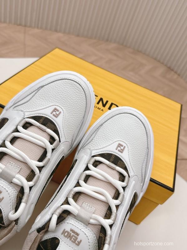 2024 Women Fendi White Beige Leather Sneakers