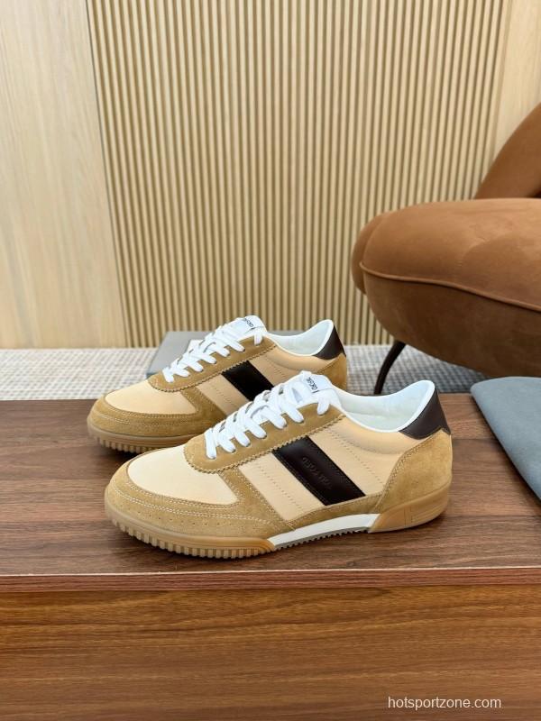 2025 Men TOM FORD Beige Brown Suede Leather Sneakers LY00360