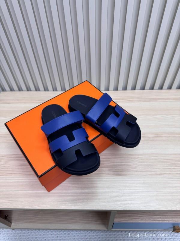 2025 Slippers Hermès Blue Black Leather Slippers