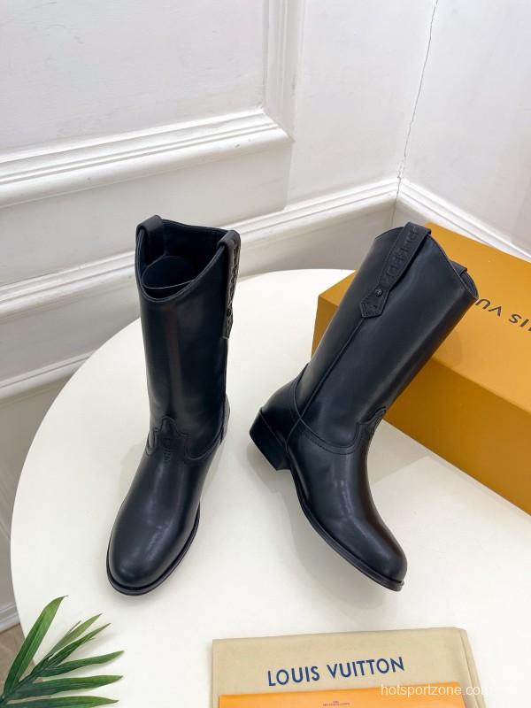 2024 Women Louis Vuitton Black Leather Boots MJ00440