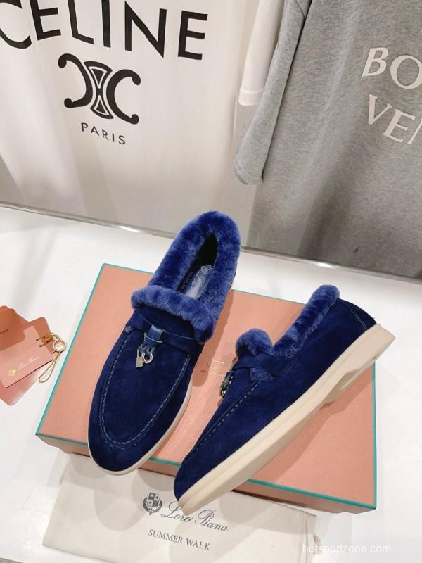 2024 Women Le Parmentier Blue Suede Shearling Loafer MJ00310