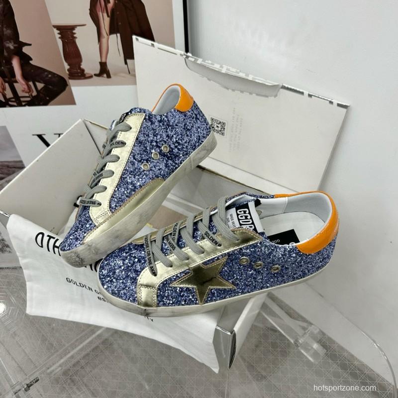 2025 Women GGDB Blue Silver Leather Glitter Low Top Sneakers