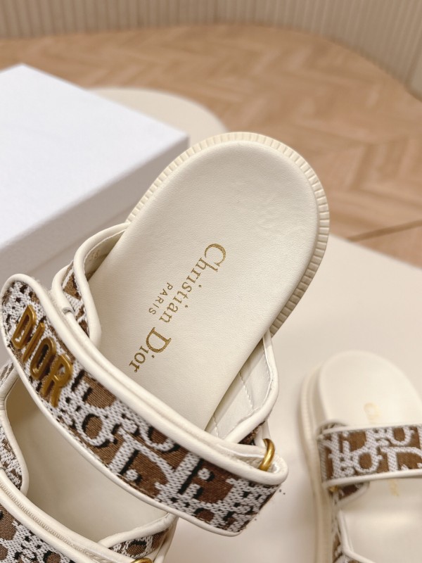2025 Women Dior Brown Beige Canvas Leather Sandals LY