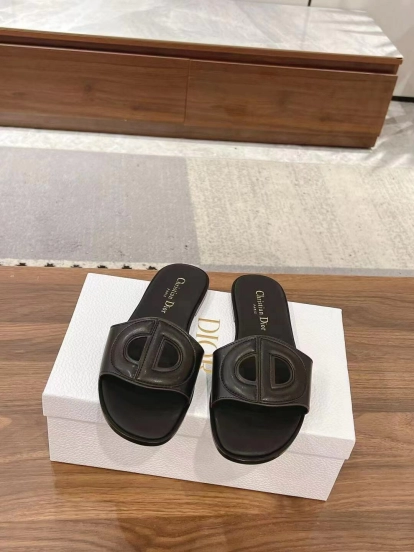 2025 Slippers Dior Black Leather Slippers LY00260