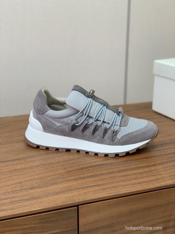 2025 Unisex Brunello Cucinelli Grey Beige Suede Leather Sneakers LY