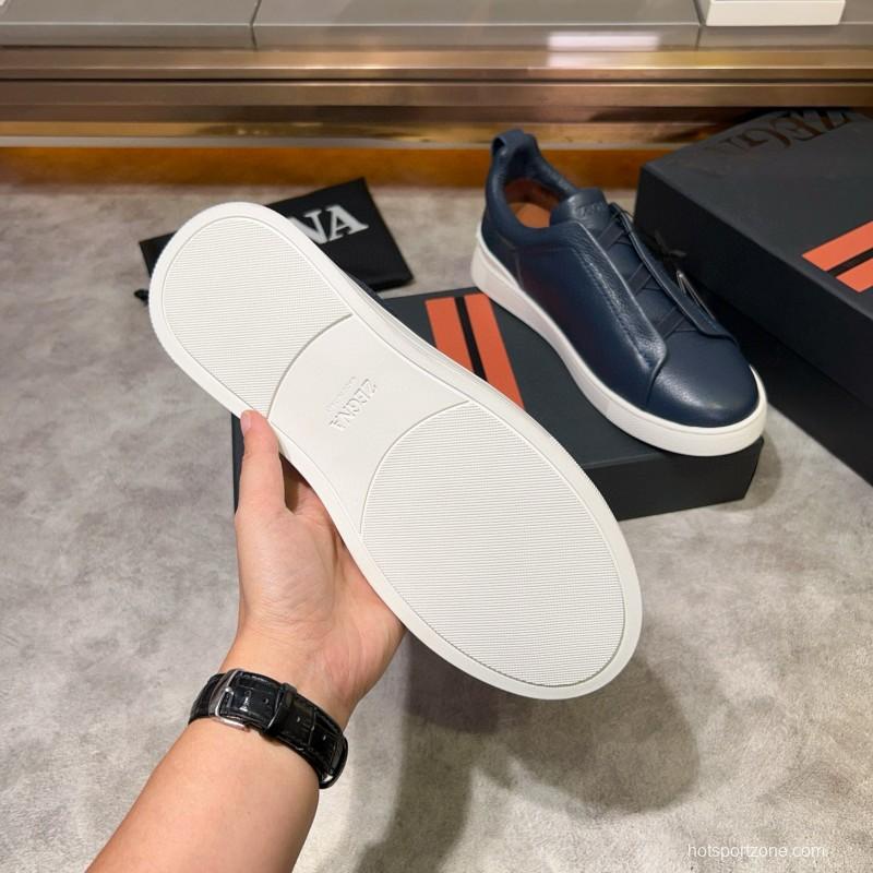 2024 Men Ermenegildo Zegna Navy Calfskin Slip-On Sneakers MJ00280