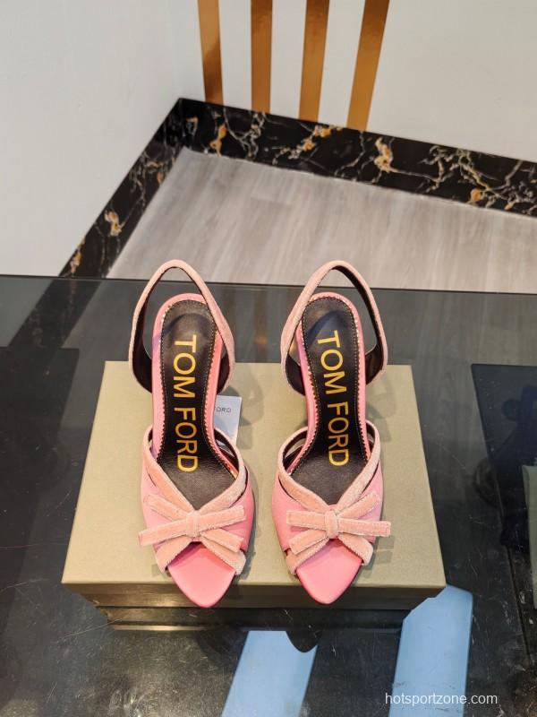 2025 Women TOM FORD Pink Velvet High Heel Sandals KFY00300