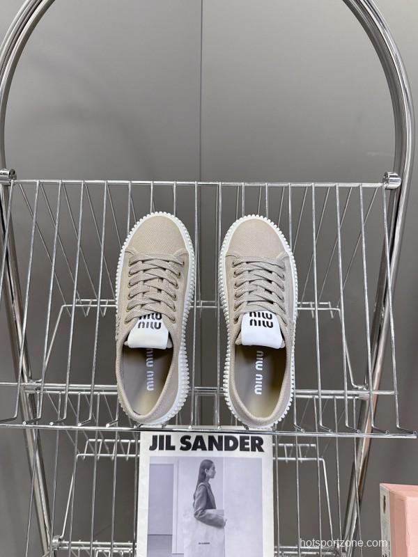 2025 Women Miu Miu Beige Canvas Sneakers LY