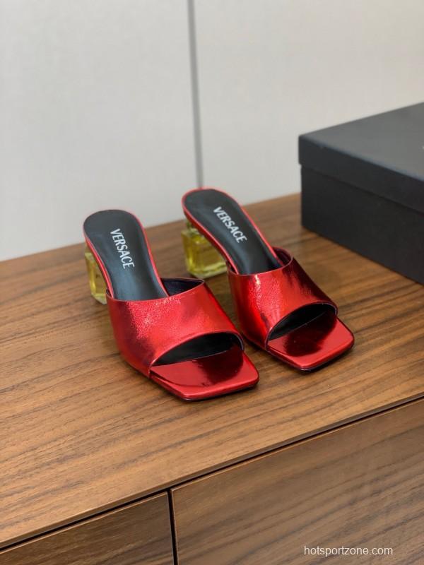 2025 VERSACE Red Leather Slippers