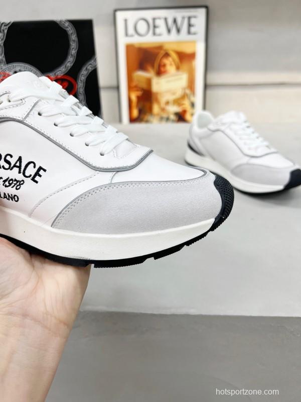2025 Men VERSACE White Grey Leather Suede Sneakers LY00320