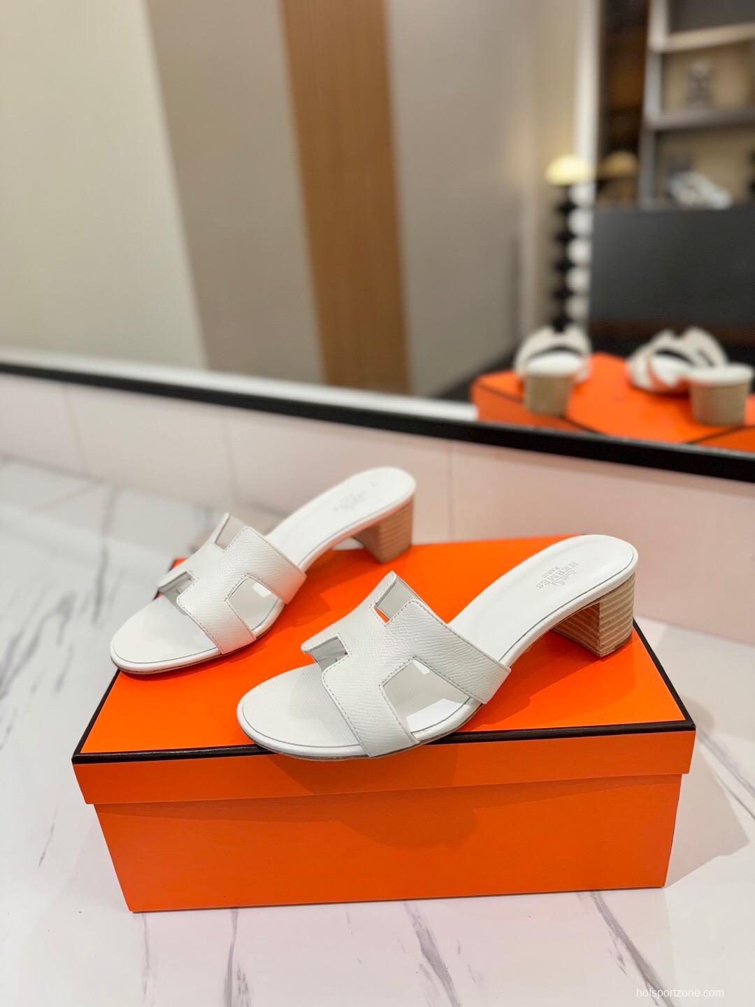 2025 Women Hermès White Leather Sandals