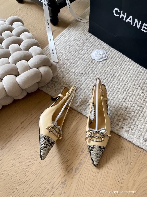 2025 Women Chanel Beige Snake Leather Heels KFY00320