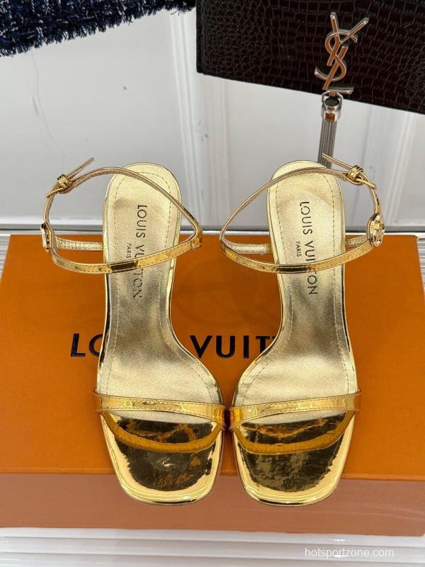 2025 Women Louis Vuitton Gold Leather Sandals
