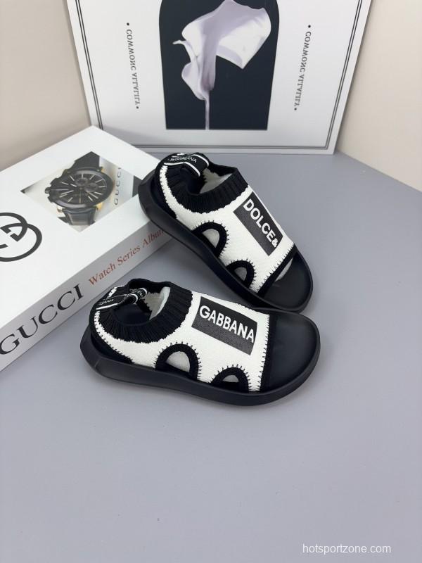 2025 Kids Dolce & Gabbana Pink Black White Knit Sandals