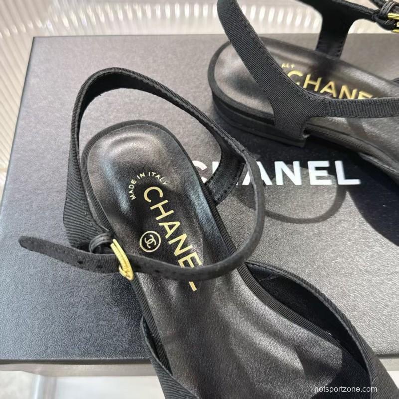 2025 Women Chanel Black Fabric Slingback Sandals