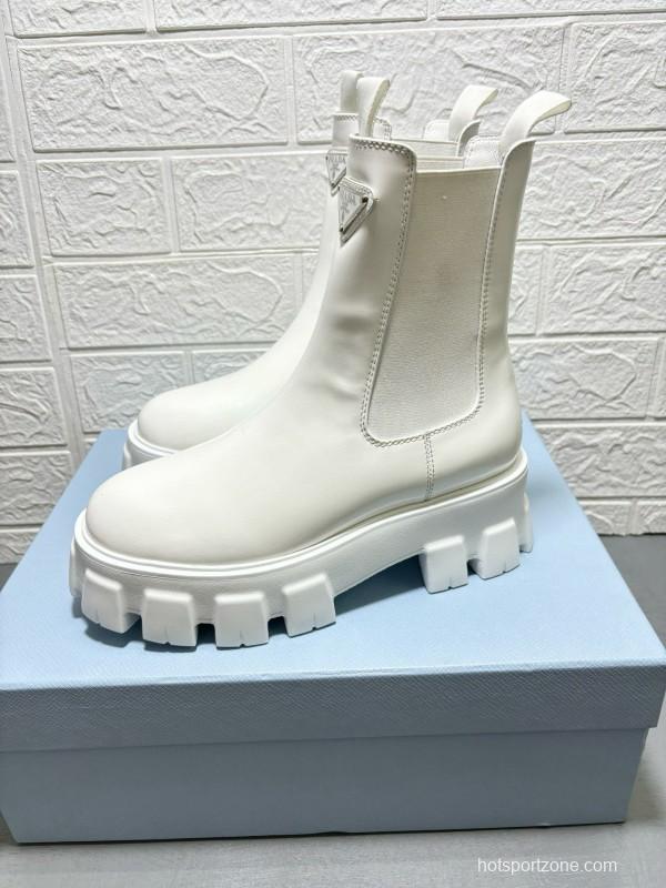 2024 Women Prada White Leather Boots MJ00380