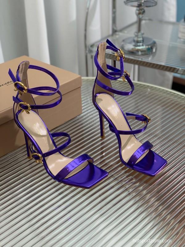 2025 Women Gianvito Rossi Purple Leather High Heel Buckle Sandals