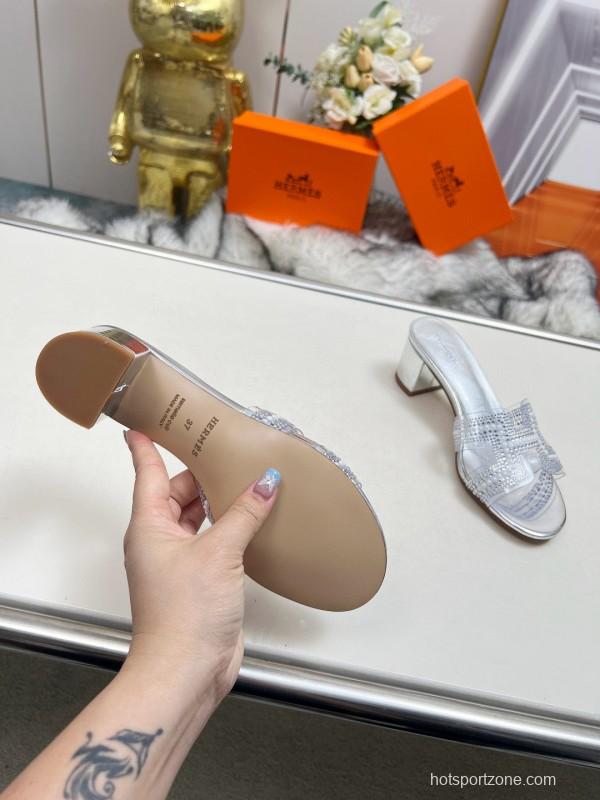 2025 Slippers Hermès Silver Leather Slippers MJ00180/215