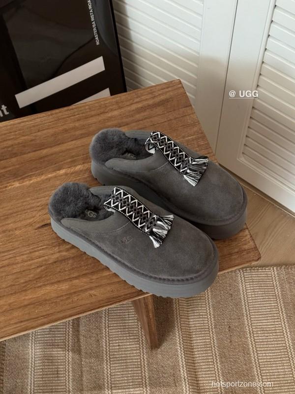 2024 UGG Gray Suede Slippers Tassel MJ00230