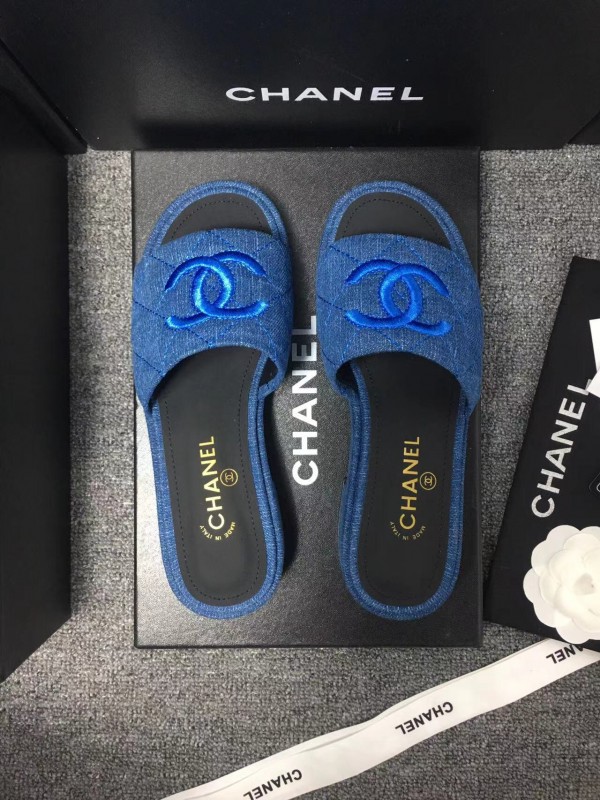 2025 Women Chanel Blue Fabric Slippers LY00000
