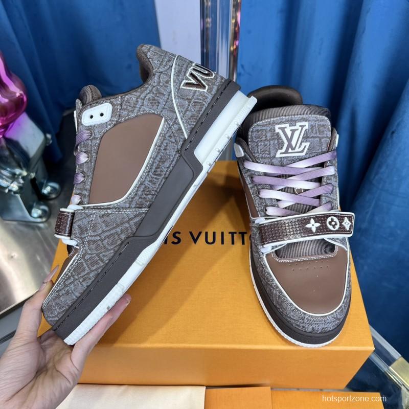 2025 Unisex Louis Vuitton Brown Grey Leather Trainer