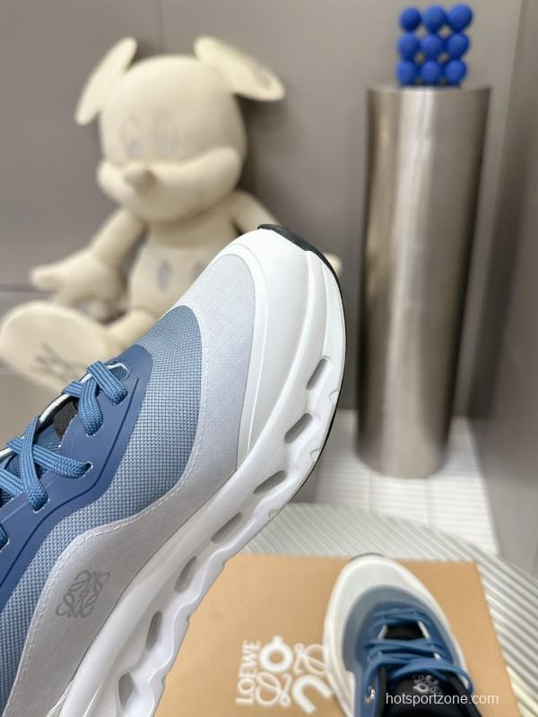 2025 Unisex Loewe Blue Grey White Leather Mesh Sneakers