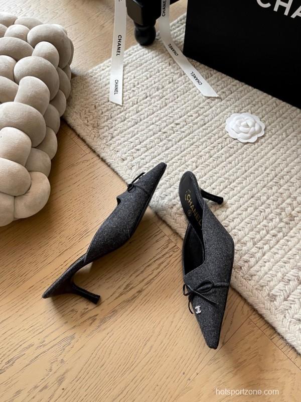 2025 Women Chanel Black Fabric Mules