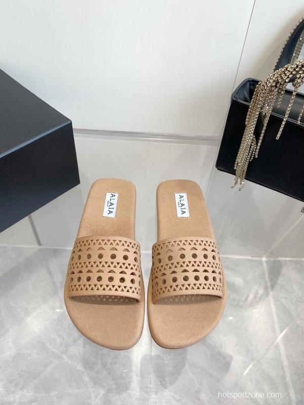 2025 ALAIA Beige Leather Slippers KFY00280